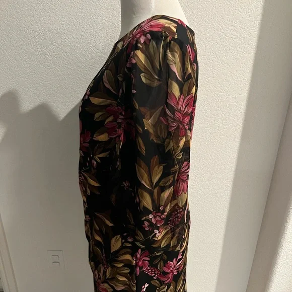 Connected Apparel Black Dress with Pink and Gold Floral Design - Picture 2 of 5